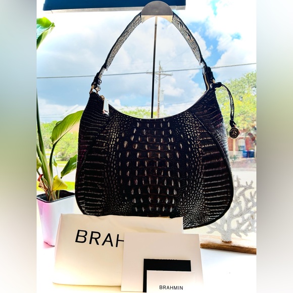 Brahmin Handbags - Brahmin Amira Brown Croc-Embossed Shoulder Hobo